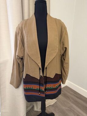 Vintage Girasol Mexican southwestern Patchwork Open-Front Patterned Hem Concho